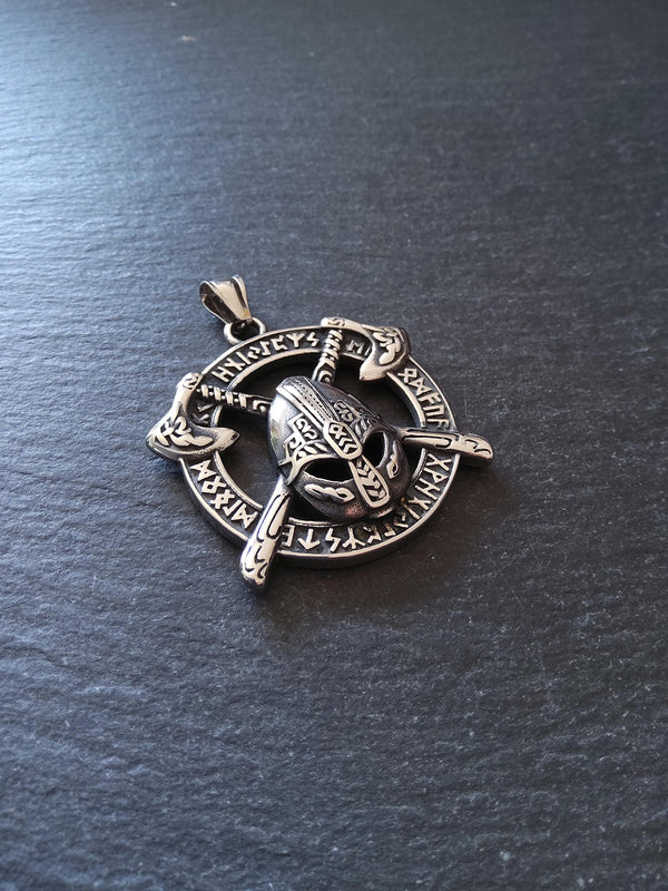 Large Round Viking Warrior Pendant Surgical Steel 45.5x43.5x7mm