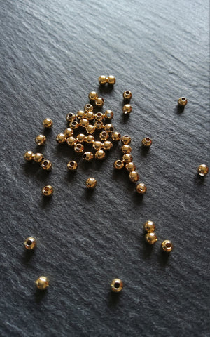 20 or 100 Real 14K Gold Plated 3mm Brass Round Spacer Beads Smooth Plain 3x2.5mm Hole: 1.2mm
