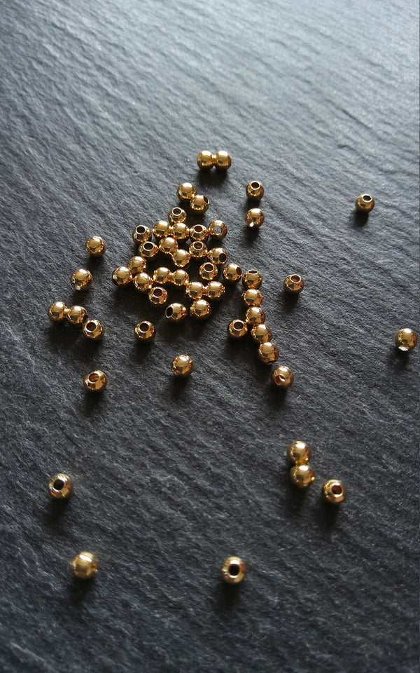 20 or 100 Real 14K Gold Plated 3mm Brass Round Spacer Beads Smooth Plain 3x2.5mm Hole: 1.2mm