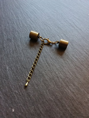 4 or 20 Antique Bronze Tone End Cap Sets for 7.5mm Cord with Extender Chain NICKEL FREE (8mm internal cap diameter)