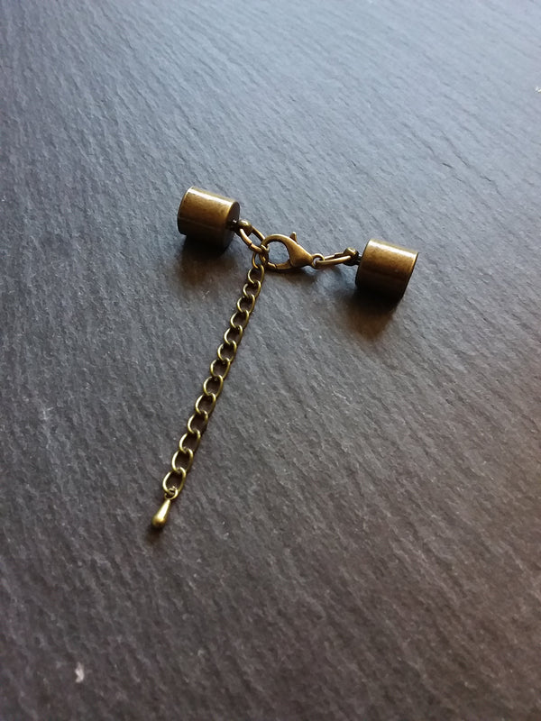 4 or 20 Antique Bronze Tone End Cap Sets for 7.5mm Cord with Extender Chain NICKEL FREE (8mm internal cap diameter)