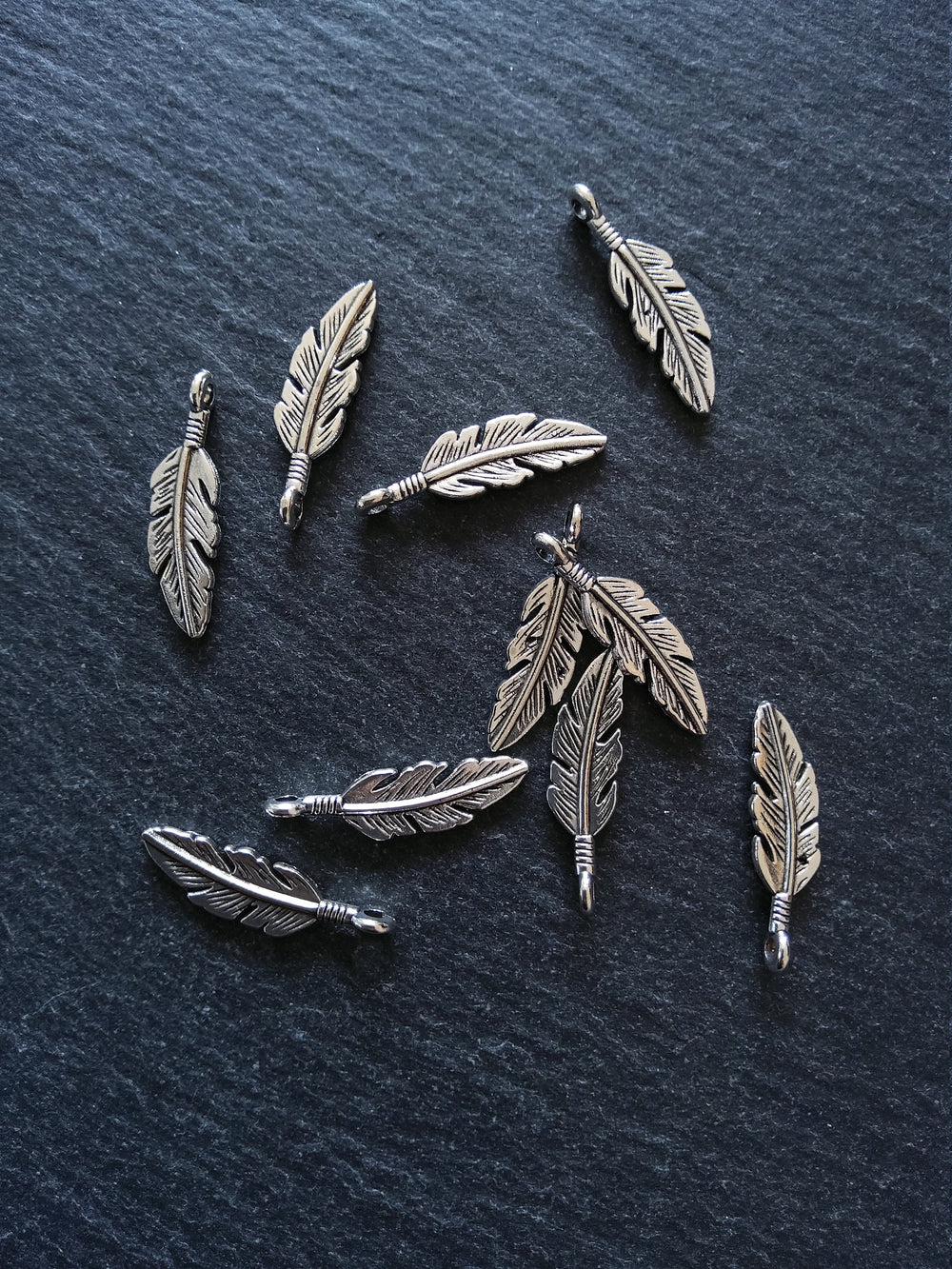 20 or 100 Feather Charms Antique Silver Tone 23x6mm