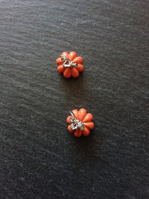 4 or 20 Pumpkin Charms Orange & Silver Solid Metal Alloy 11x10mm