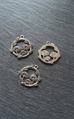 4 or 20 Mushroom Toadstool Round Forest Medium Charms Antique Silver Tone 26x25mm