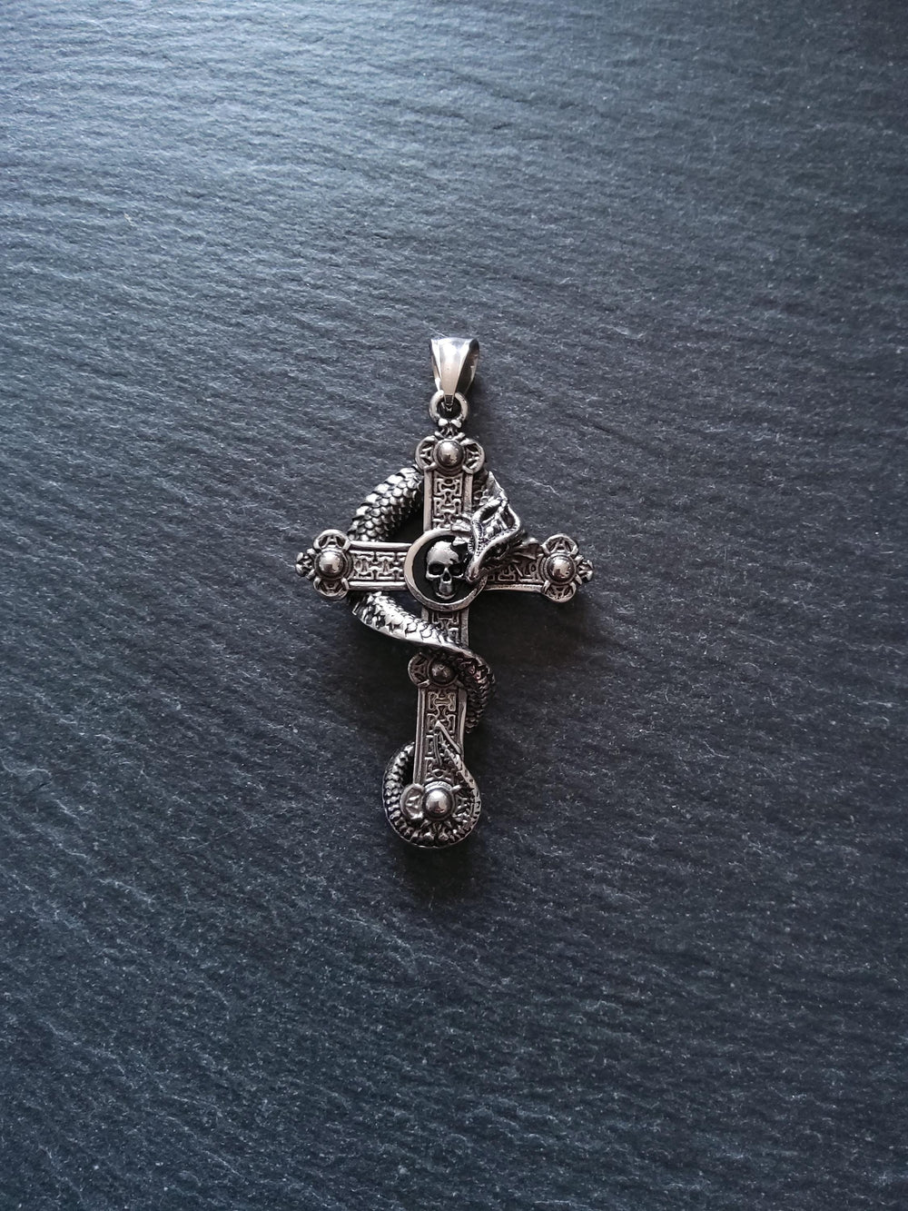 Large Dragon Cross Pendant Stainless Steel 55x36x12mm