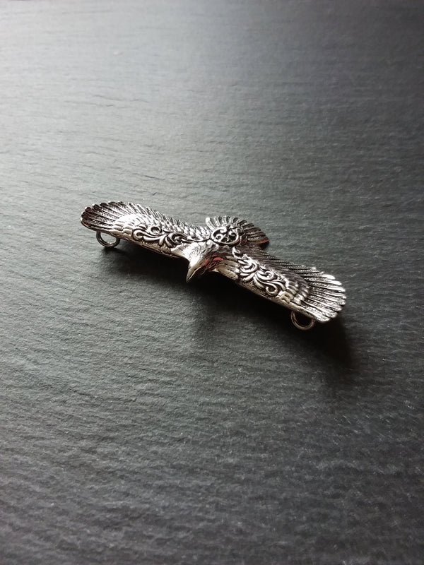 1 or 5 Large Antique Silver Tone Eagle Connector Pendant 68x34mm
