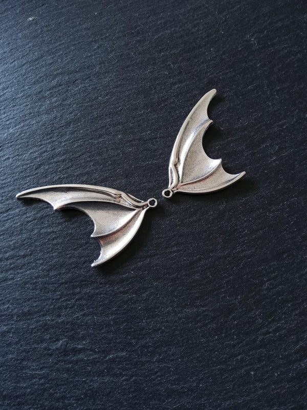 1 or 5 Pairs of Bat Wing Charms Antique Silver Tone Alloy 53x32mm
