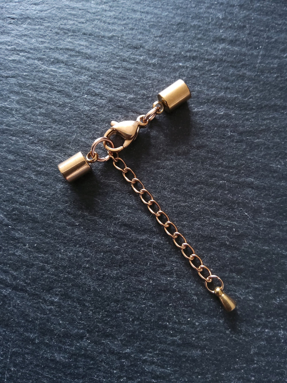 3 or 15 Rose Gold Stainless Steel End Cap Sets for 3.5mm Cord with or without Extender Chain (4mm end caps)