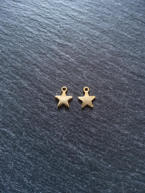 10 or 50 Real 18K Gold Plated Stainless Steel Star Charms 10x8x0.8mm Hole: 1.4mm