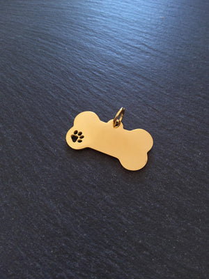 Bone Shaped Dog Tag Bright Gold Stainless Steel 40x20x1.8mmBone Shaped Dog Tag Bright Gold Stainless Steel 40x20x1.8mm