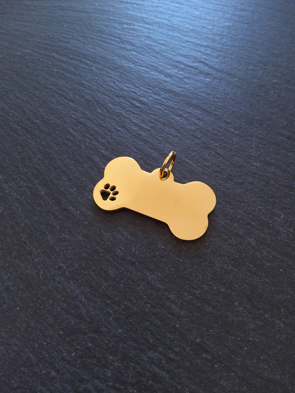 Bone Shaped Dog Tag Bright Gold Stainless Steel 40x20x1.8mmBone Shaped Dog Tag Bright Gold Stainless Steel 40x20x1.8mm