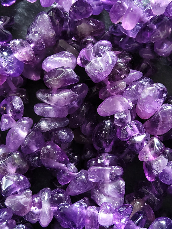 Natural Amethyst Chip Polished Gemstone Beads Approx 8x5mm Full 15.5" Strand