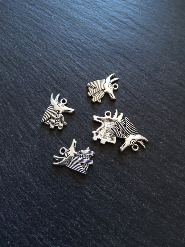 10 or 50 Anubis Jackal Head Charms Ancient Egyptian Antique Silver Tone 20x15mm