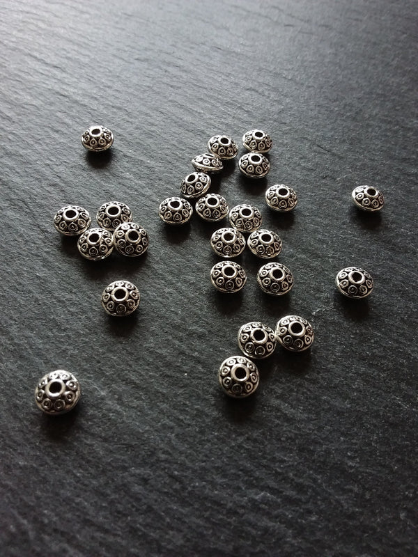 20 or 100 Antique Silver Tone 6mm Flying Saucer Shaped Spacer Beads 6x4mm. Hole: 1.5mm