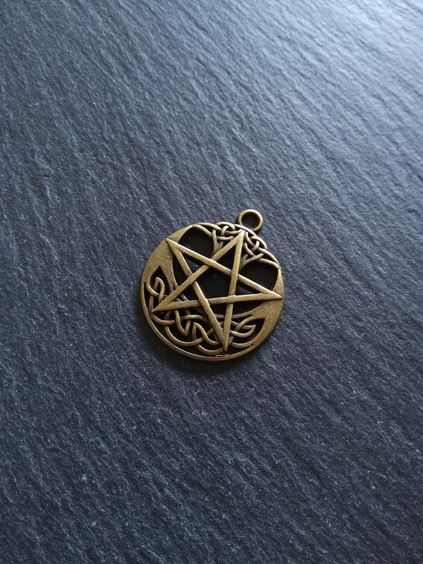 1 or 5 Celtic Crescent Moon & Star Pendant Antique Bronze Tone Alloy 35x30mm