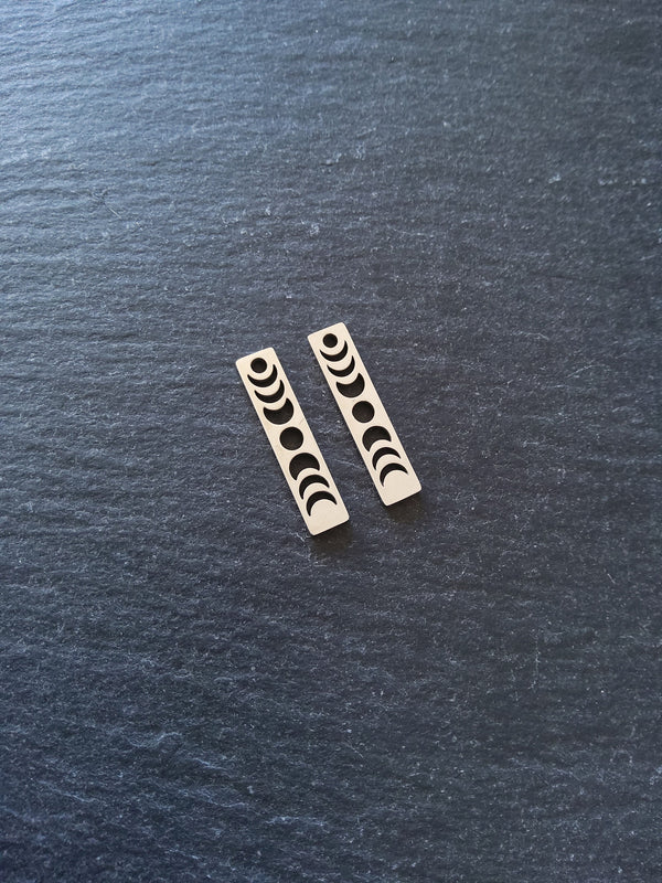 1 or 5 Stainless Steel Phases of the Moon Charms Flat Small 26x6x1.5mm
