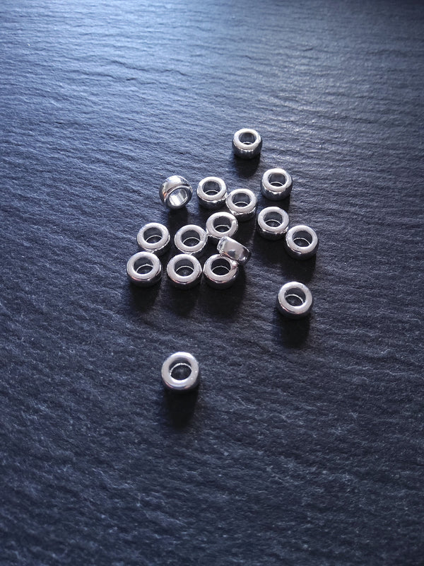 20 or 100 Bright Silver Plated 7mm Round Ring Spacer Beads 7x4mm Nickel FREE