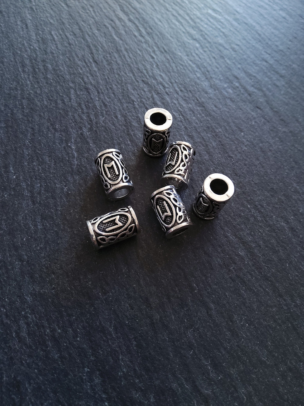 6 or 30 Ehwaz ᛖ Rune Beads Elder Futhark Antique Silver Tone 13x8mm. Large 4.7mm Hole
