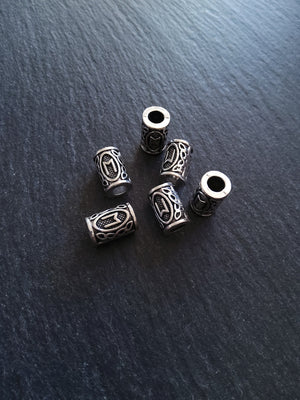 6 or 30 Ehwaz ᛖ Rune Beads Elder Futhark Antique Silver Tone 13x8mm. Large 4.7mm Hole