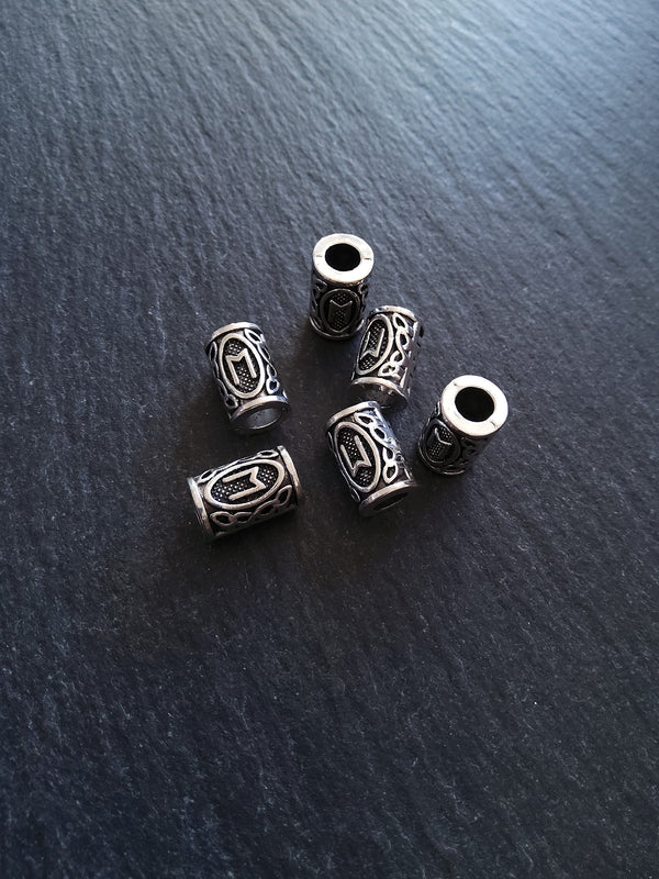 6 or 30 Ehwaz ᛖ Rune Beads Elder Futhark Antique Silver Tone 13x8mm. Large 4.7mm Hole