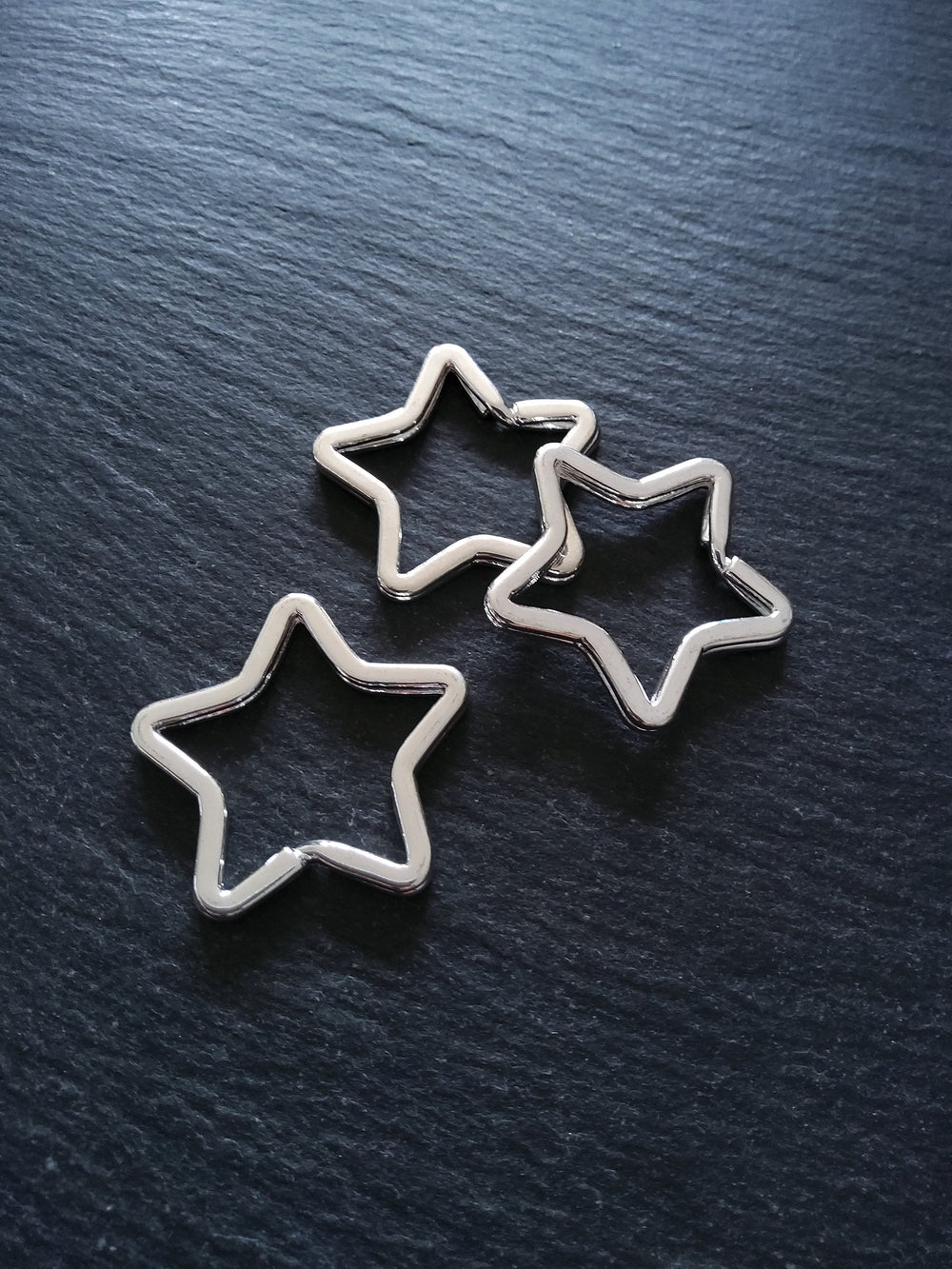 2 or 10 Star Shaped Keyring Rings Bright Silver Plated 34x33mm