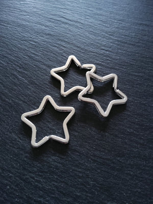 2 or 10 Star Shaped Keyring Rings Bright Silver Plated 34x33mm