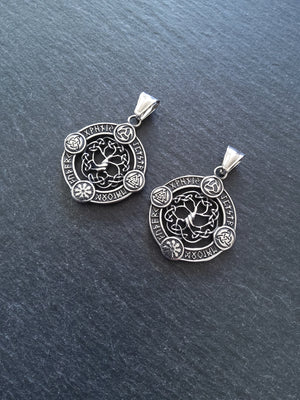 Round Viking Symbol Pendant with Tree of Life Stainless Steel 38x33mm