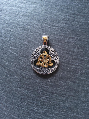 Stainless Steel Trinity Celtic Knot Silver & Gold Large Pendant 45x33x8mm