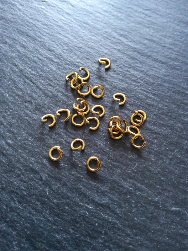 20 or 100 Real 18K Gold Ion Plated 5mm Diameter Strong Stainless Steel Jump Rings 1mm (18 Gauge) Inner Diameter: 3mm