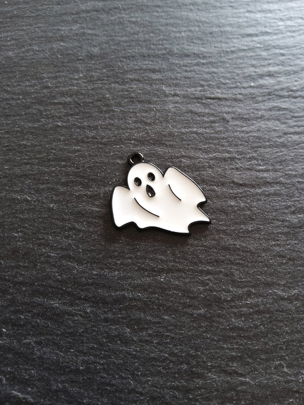 4 or 20 Ghost Charms Black Plated Alloy with White Enamel 26x23mm