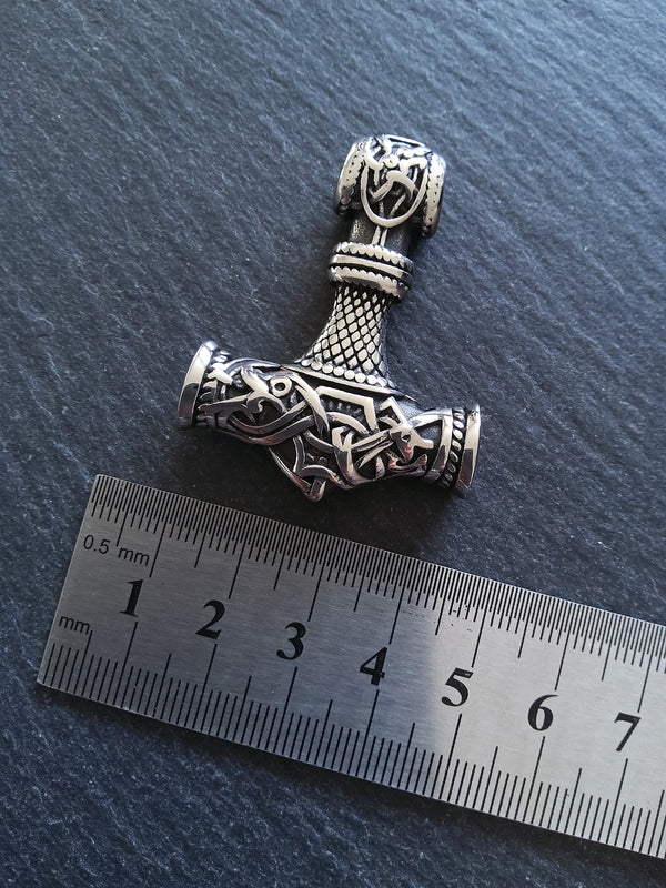 Large Solid Stainless Steel Thors Hammer Mjölnir Pendant 46x35x9mm