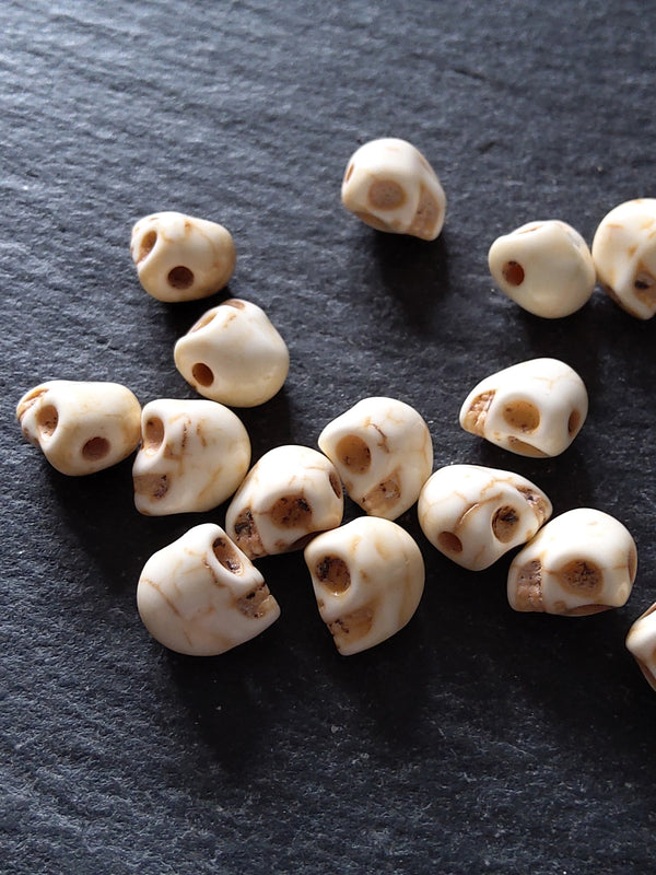 50 Small Cream Synthetic Howlite 8mm Skull Beads 8x7x6mm