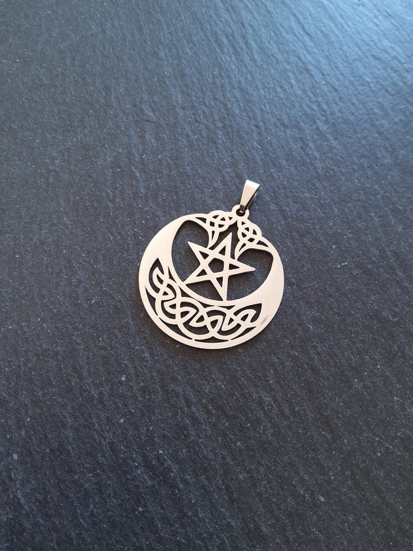 1 or 5 Stainless Steel Celtic Crescent Moon & Star Pendant 35x32mm