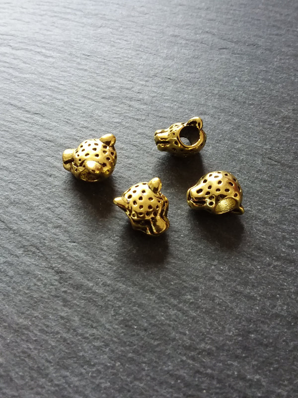 Leopard Jaguar Head Beads 12mm Antique Gold Tone Metal Alloy. Hole: 4.3mm