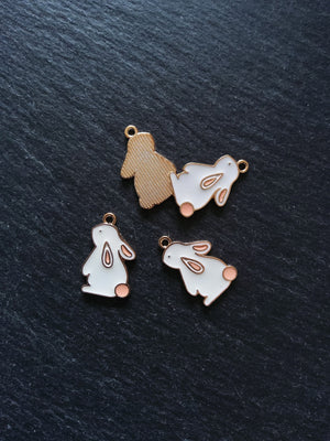 4 or 20 Rabbit Charms Rose Gold Tone Alloy with White & Pink Enamel 22x14mm4 or 20 Rabbit Charms Rose Gold Tone Alloy with White & Pink Enamel 22x14mm