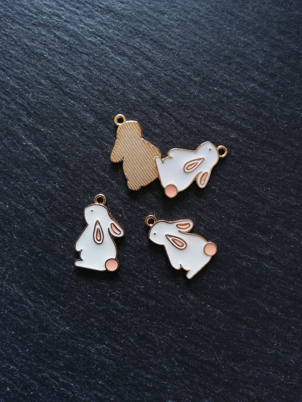 4 or 20 Rabbit Charms Rose Gold Tone Alloy with White & Pink Enamel 22x14mm4 or 20 Rabbit Charms Rose Gold Tone Alloy with White & Pink Enamel 22x14mm