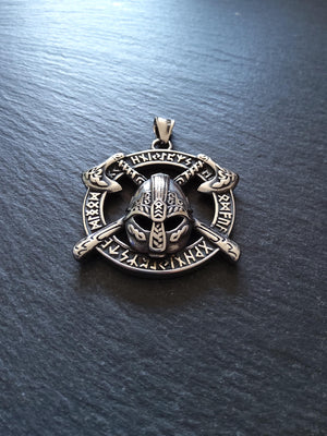 Large Round Viking Warrior Pendant Surgical Steel 45.5x43.5x7mm