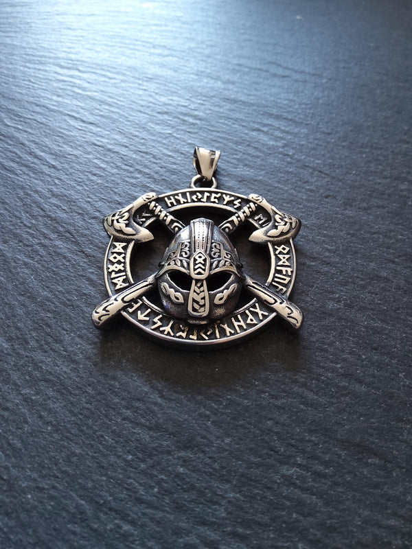Large Round Viking Warrior Pendant Surgical Steel 45.5x43.5x7mm