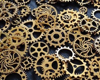 The Antique Gold Steampunk Collection - 100g of Clock Cog Gear Charms