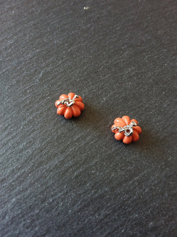 4 or 20 Pumpkin Charms Orange & Silver Solid Metal Alloy 11x10mm