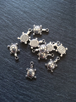 10 or 50 Little Tortoise Charms Antique Silver Tone 19x12mm