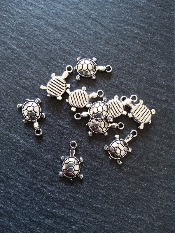 10 or 50 Little Tortoise Charms Antique Silver Tone 19x12mm