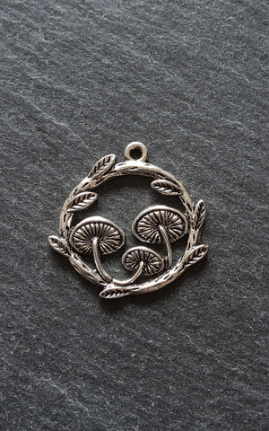 4 or 20 Mushroom Toadstool Round Forest Medium Charms Antique Silver Tone 26x25mm