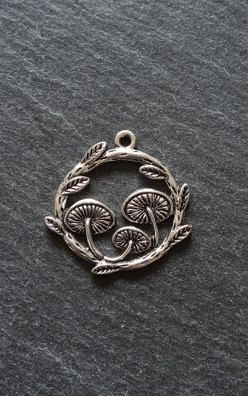 4 or 20 Mushroom Toadstool Round Forest Medium Charms Antique Silver Tone 26x25mm