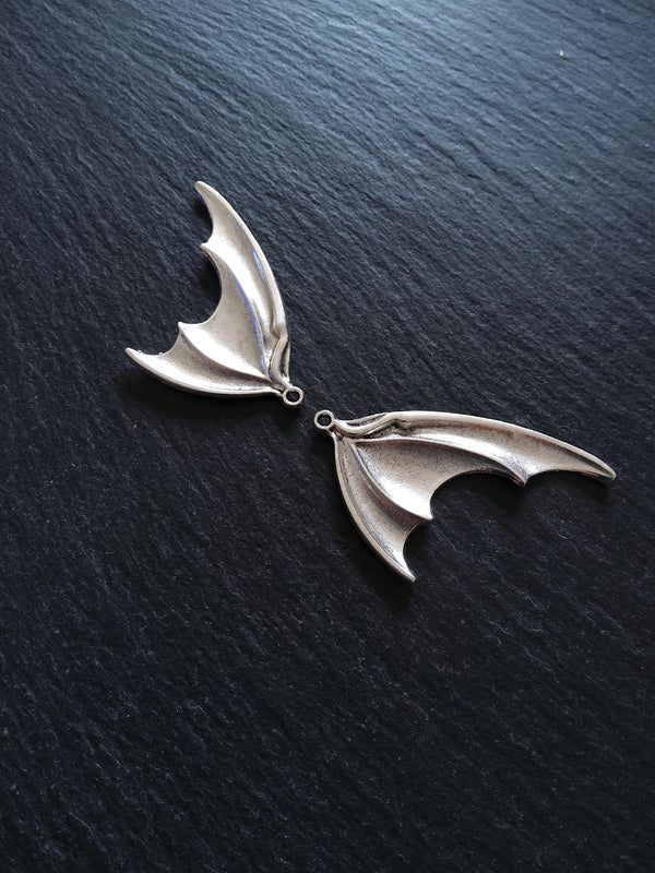 1 or 5 Pairs of Bat Wing Charms Antique Silver Tone Alloy 53x32mm
