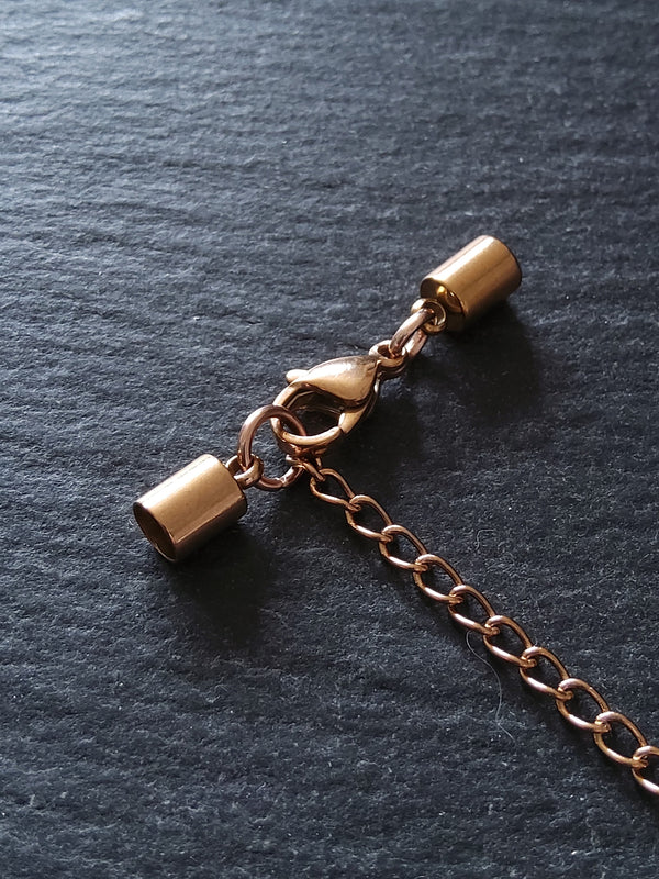 3 or 15 Rose Gold Stainless Steel End Cap Sets for 3.5mm Cord with or without Extender Chain (4mm end caps)