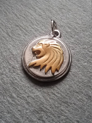 Surgical Steel Lion Charm Pendant Silver & Gold Tone 19x23x4mm