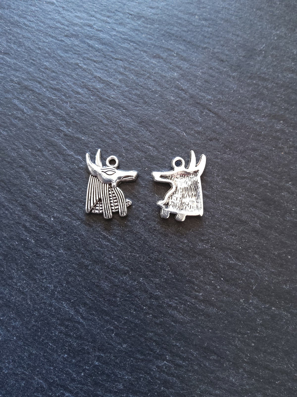 10 or 50 Anubis Jackal Head Charms Ancient Egyptian Antique Silver Tone 20x15mm