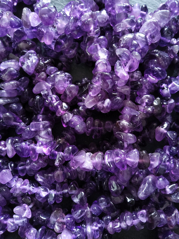 Natural Amethyst Chip Polished Gemstone Beads Approx 8x5mm Full 15.5" Strand