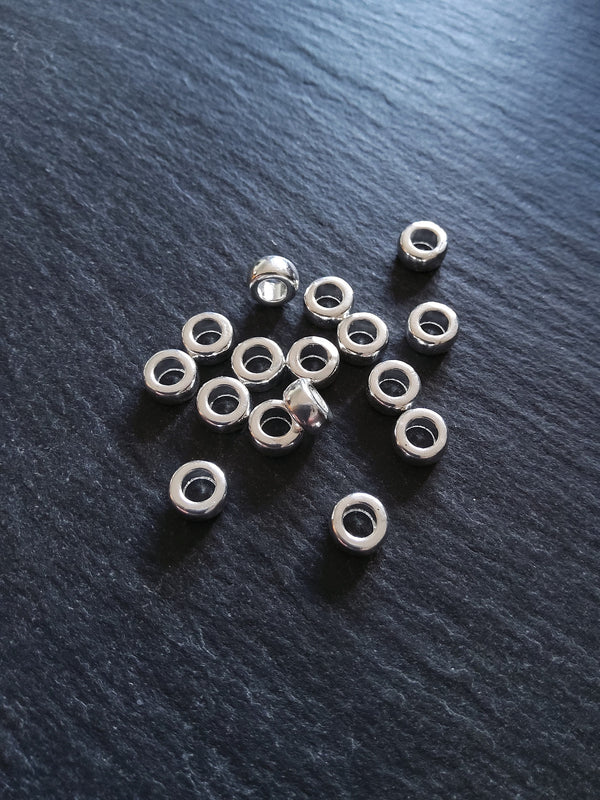 20 or 100 Bright Silver Plated 7mm Round Ring Spacer Beads 7x4mm Nickel FREE